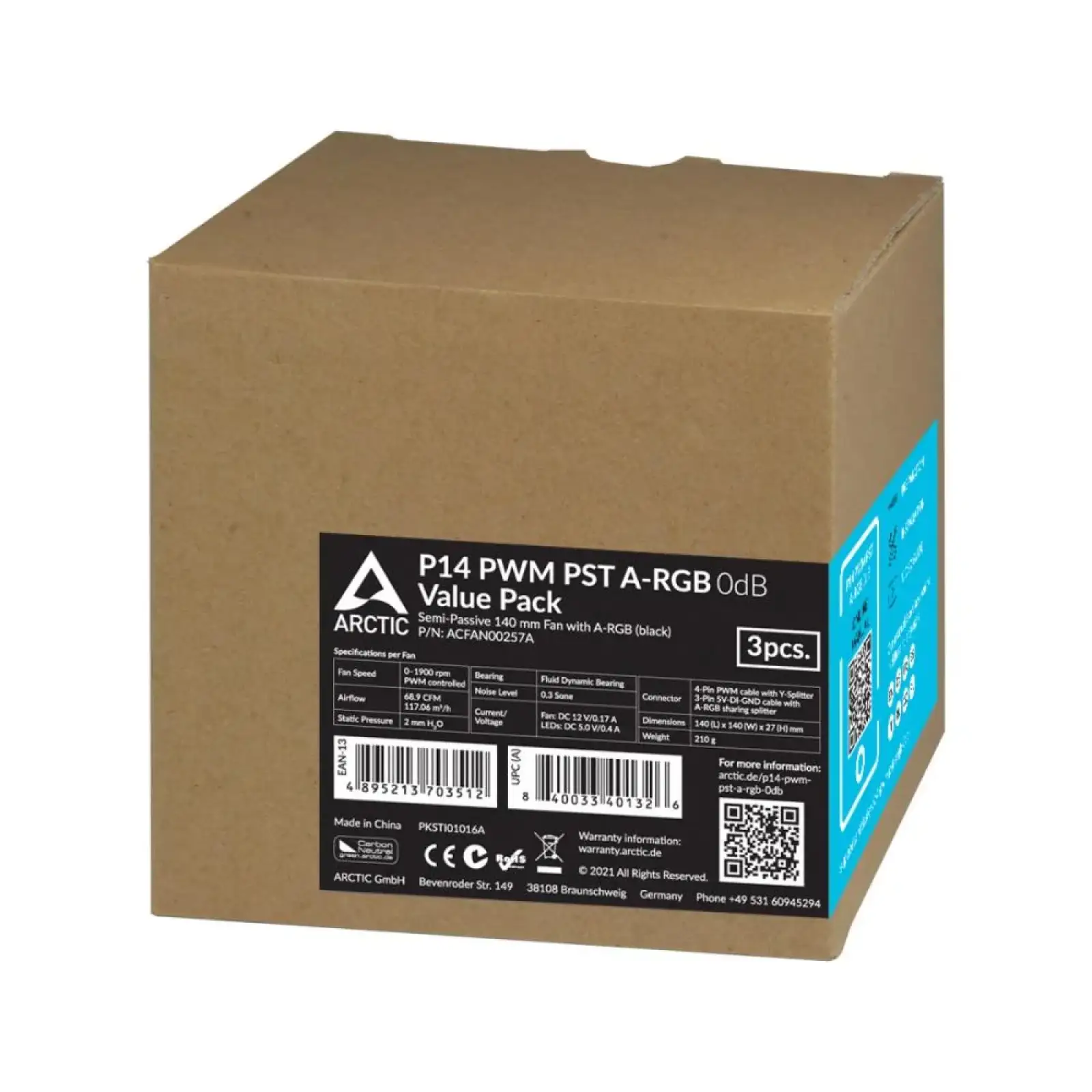 Корпусний вентилятор 140MM ARGB 3PCS ACFAN00257A ARCTIC UA