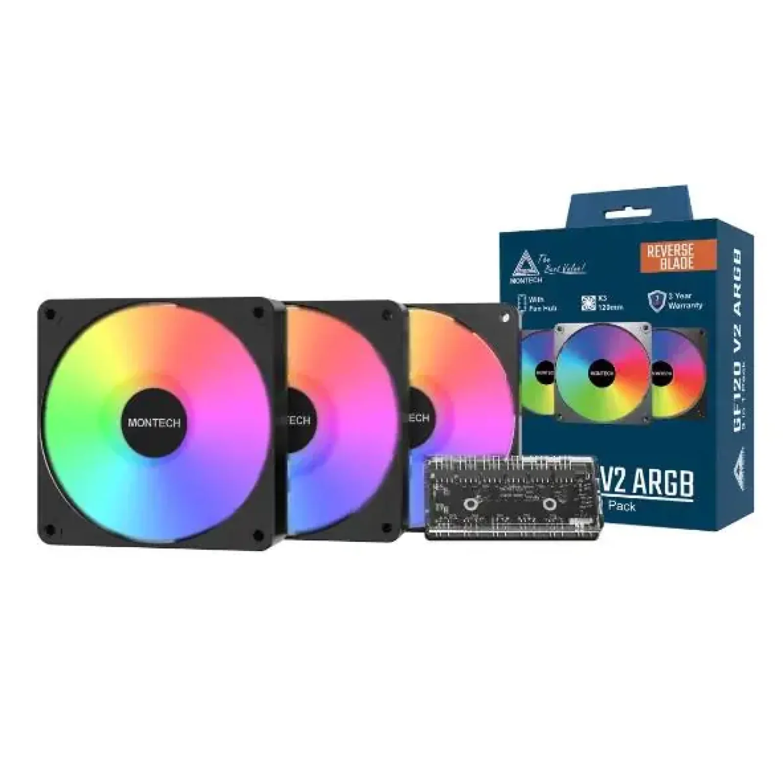 Набір із трьох вентиляторів для корпусу 120MM GF120R V2 ARGB PWM 3I1 (B) MONTECH (GF120R V2 ARGB PWM 3I1(B)) UA
