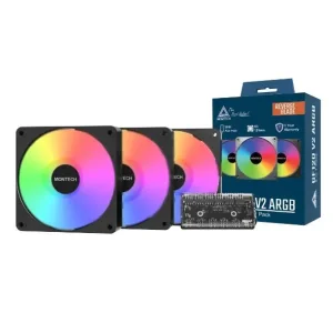 Набір із трьох вентиляторів для корпусу 120MM GF120R V2 ARGB PWM 3I1 (B) MONTECH (GF120R V2 ARGB PWM 3I1(B)) UA