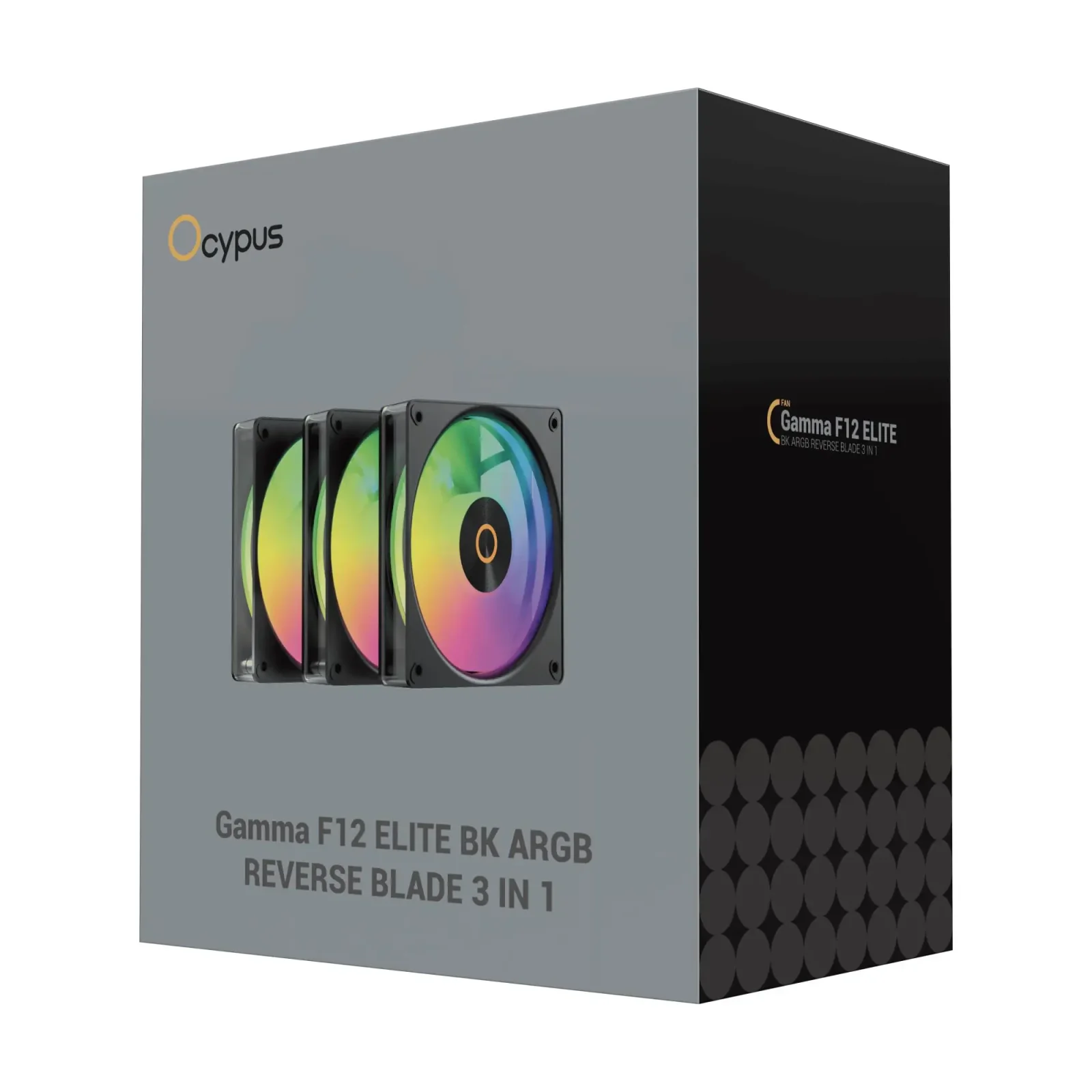 Набір із трьох вентиляторів для корпусу 120MM GAMMA F12 ELITE BK ARGB REVERSE BLADE 3 IN 1 (GAMMA-F12-BK3AM01E-GL) OCYPUS UA