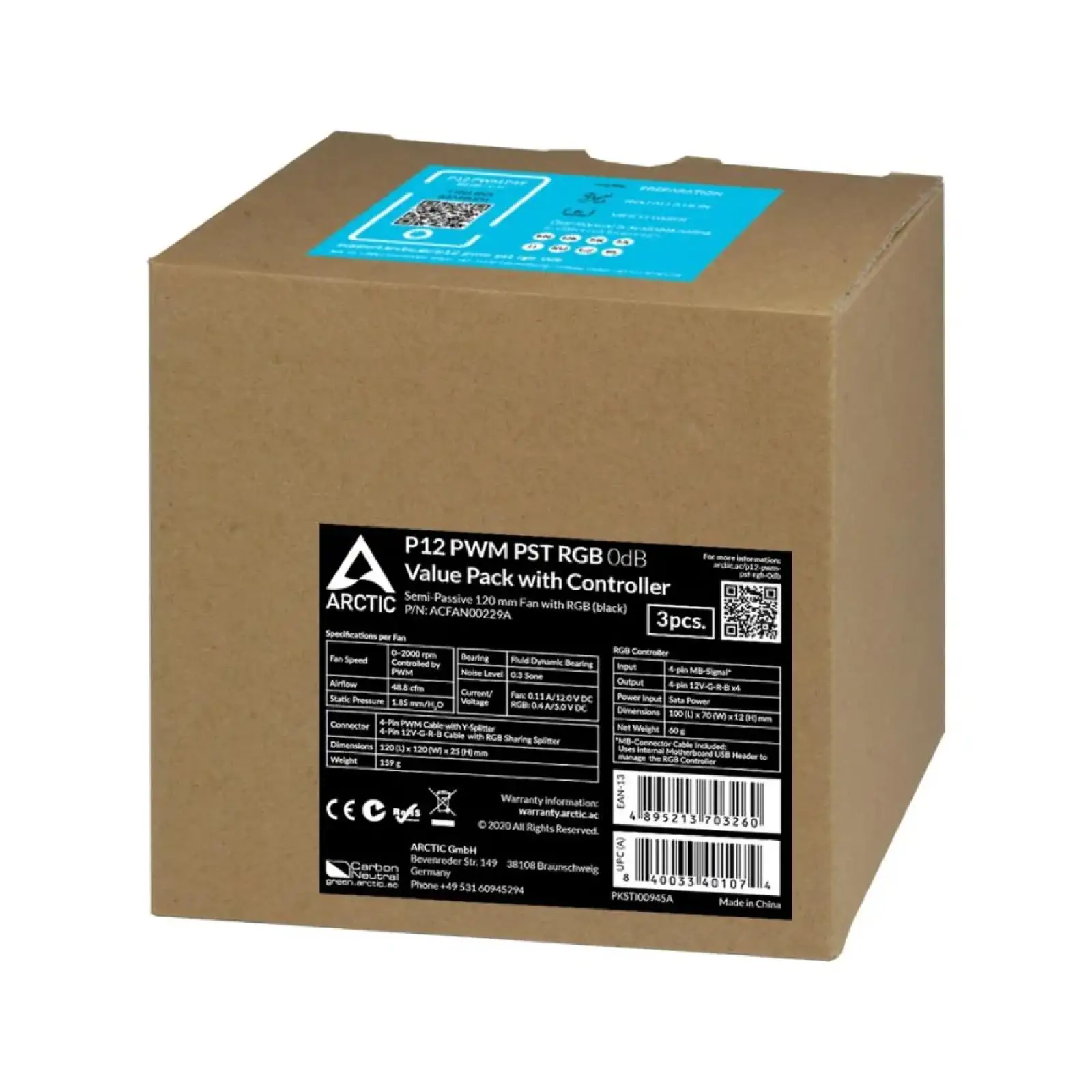 Корпусный вентилятор Arctic P12 PWM PST RGB 3-Pack (ACFAN00229A) UA