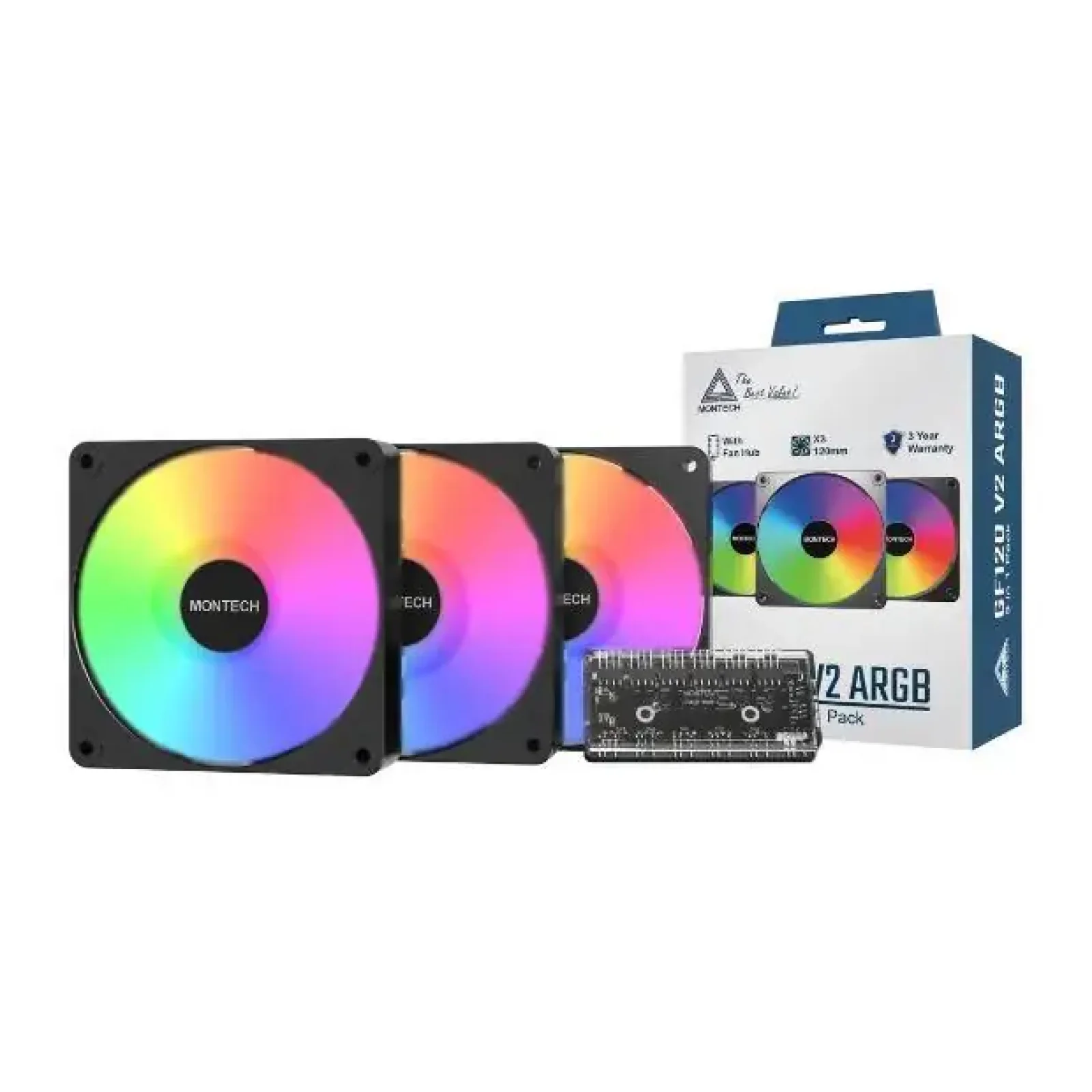 Набір із трьох вентиляторів для корпусу 120MM GF120 V2 ARGB PWM 3I1(B) MONTECH UA