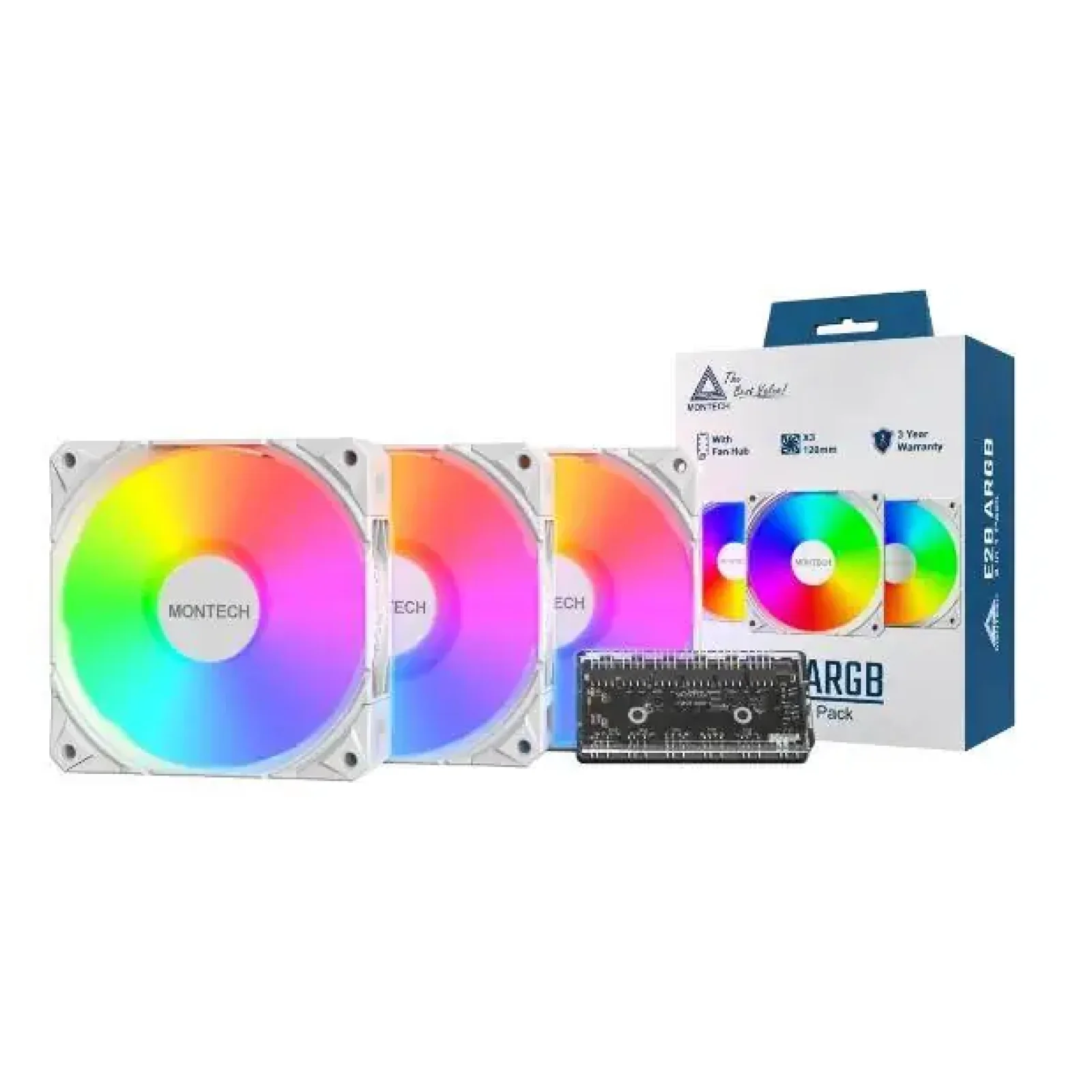 Набір із трьох вентиляторів для корпусу 120MM E28 ARGB 3 PACK (W) MONTECH UA