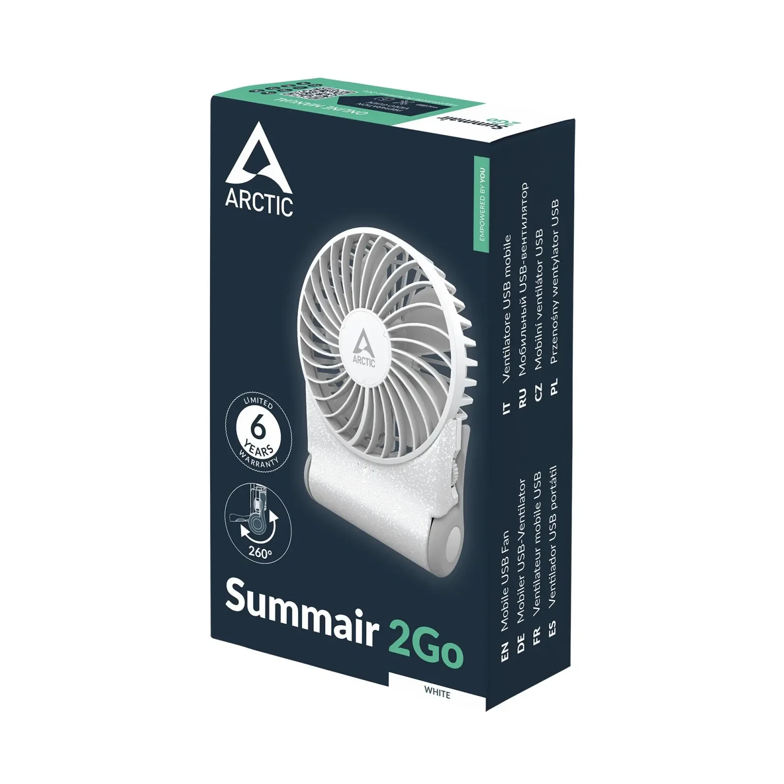 Настільний вентилятор з вбудованим акумулятором USB-C SUMMAIR 2GO WHITE AEBRZ00029A ARCTIC UA