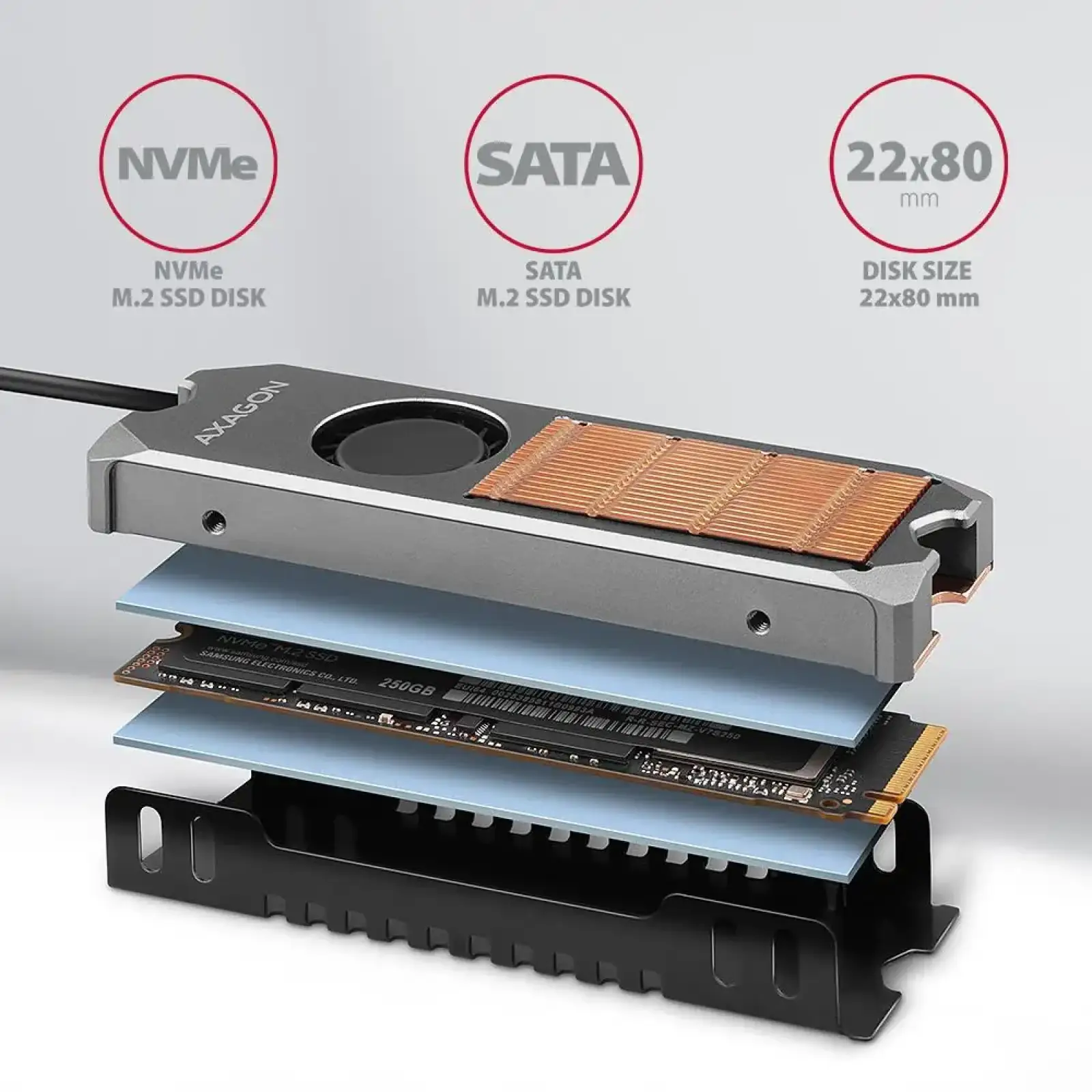Радіатор з вентилятором для SSD-накопичувачів AXAGON CLR-M2FAN heatsink for M.2 SSD UA
