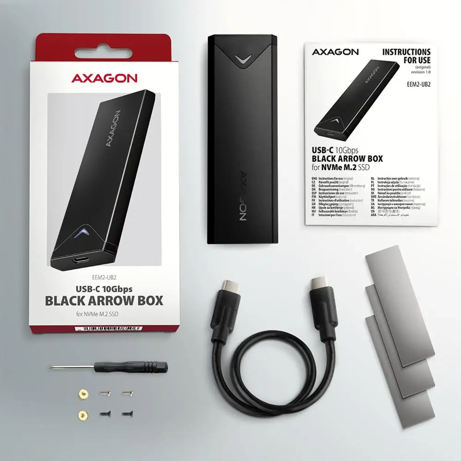 Зовнішній карман для SSD-накопичувачів AXAGON EEM2-UB2 USB-C 10Gbps - M.2 NVMe SSD BLACK ARROW box UA