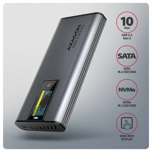 Зовнішній карман для SSD-накопичувачів AXAGON EEM2-SD2 USB-C 10Gbps - M.2 NVMe & SATA SSD DISPLAY box UA