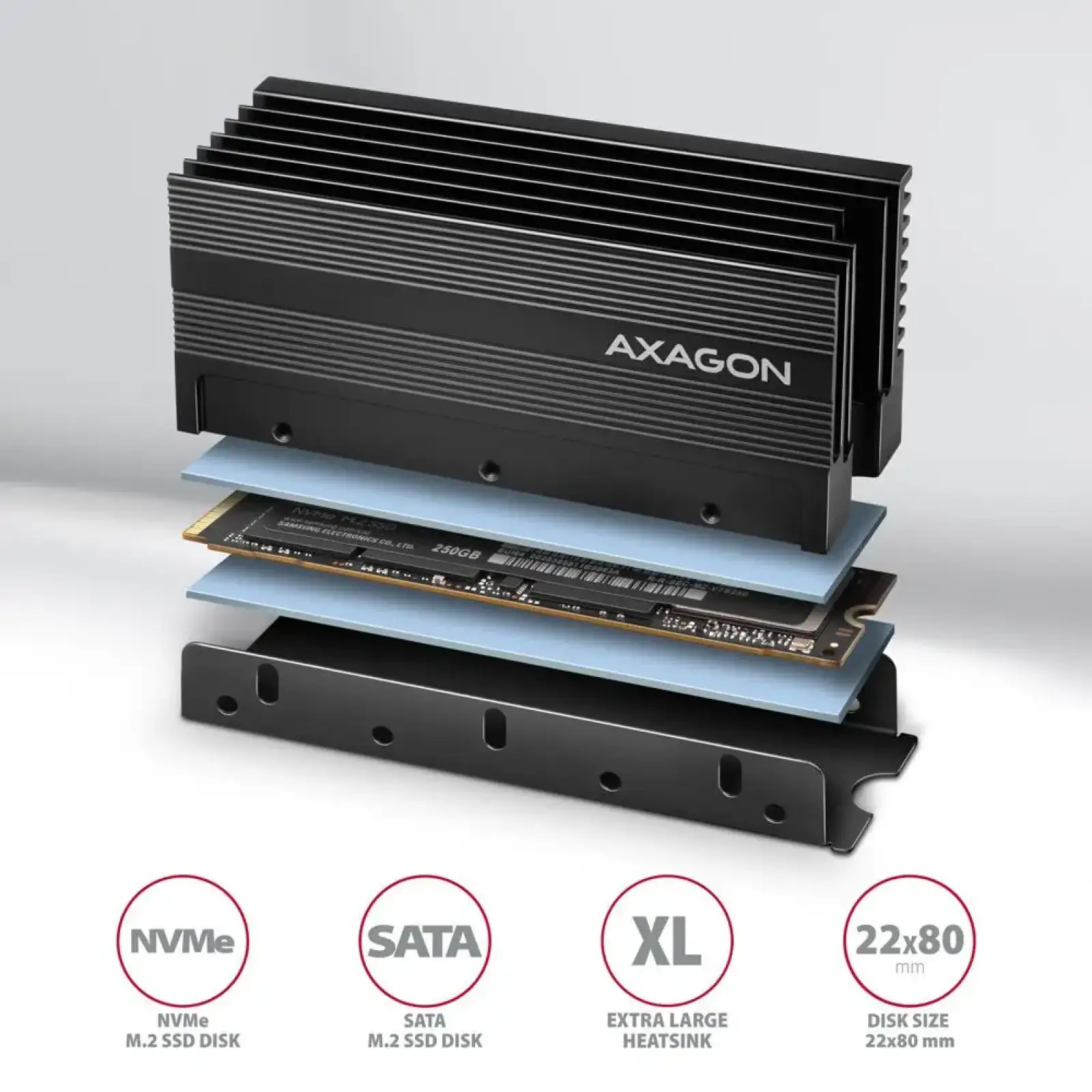Радіатор з пасивним охолодженням для SSD-накопичувачів AXAGON CLR-M2XL heatsink for M.2 SSD UA