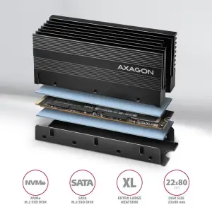 Радіатор з пасивним охолодженням для SSD-накопичувачів AXAGON CLR-M2XL heatsink for M.2 SSD UA