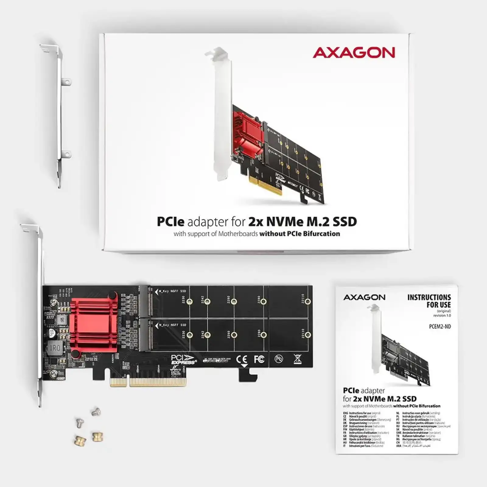 RAID-контролер для SSD-накопичувачів AXAGON PCEM2-ND PCIe 2x NVMe M.2 controller UA