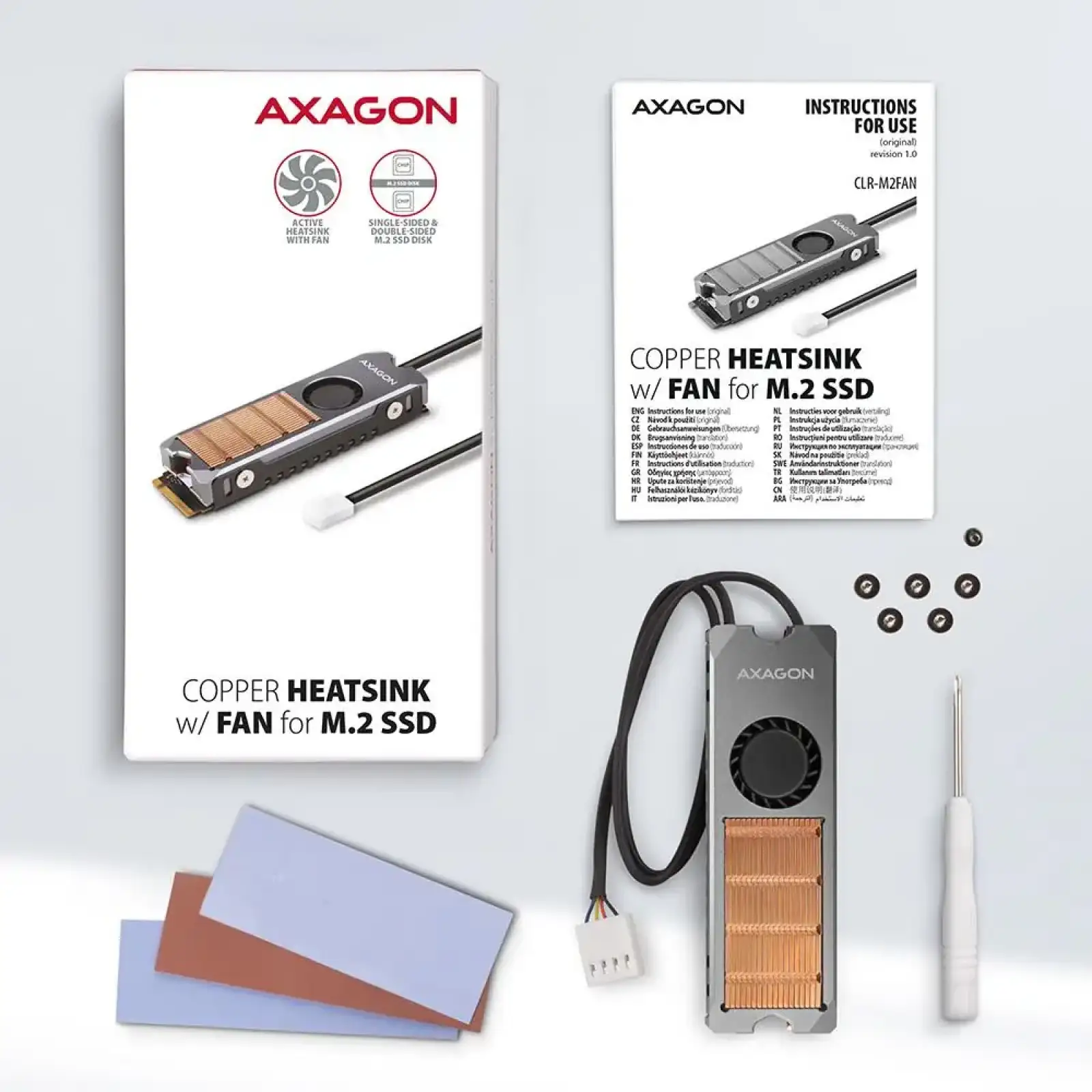 Радіатор з вентилятором для SSD-накопичувачів AXAGON CLR-M2FAN heatsink for M.2 SSD UA