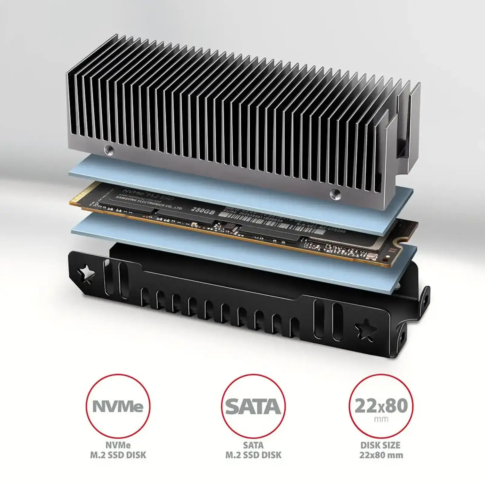 Радіатор з пасивним охолодженням для SSD-накопичувачів AXAGON CLR-M2XT heatsink for M.2 SSD UA
