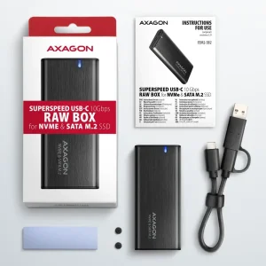 Зовнішній карман для SSD-накопичувачів AXAGON EEM2-SB2 SuperSpeed+ USB-C - M.2 NVMe & SATA SSD RAW box UA