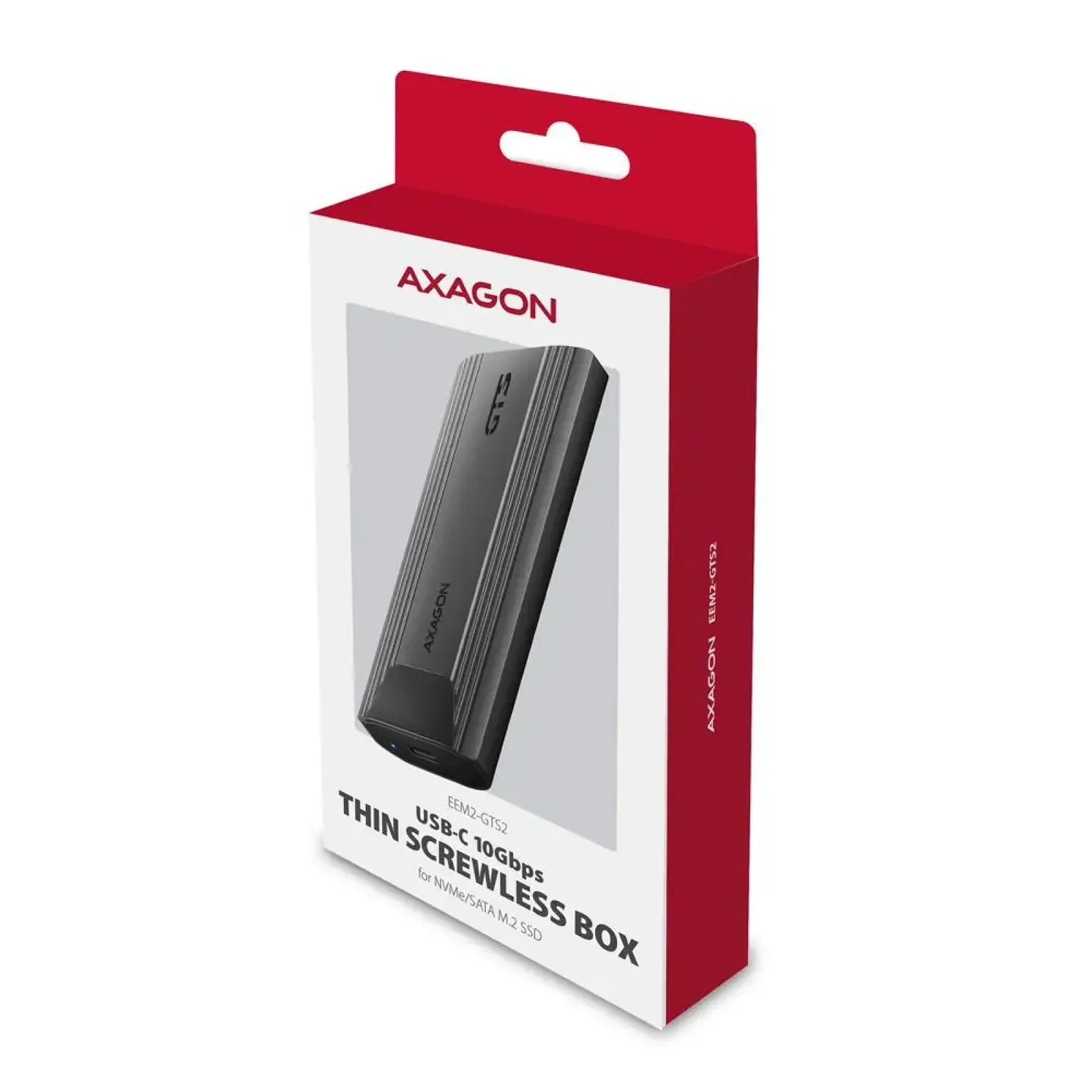 Зовнішній карман для SSD-накопичувачів AXAGON EEM2-GTS2 USB-C 10Gbps - M.2 NVMe & SATA SSD THIN SCREWLESS box UA