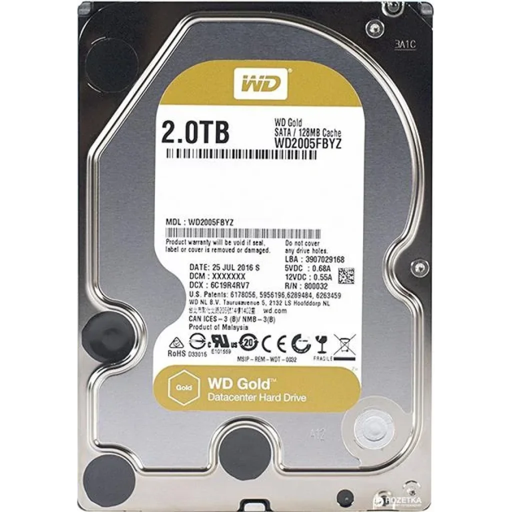 Жорсткий диск (HDD) SATA 2TB 7200RPM 6GB/S 128MB GOLD WD2005FBYZ WDC UA