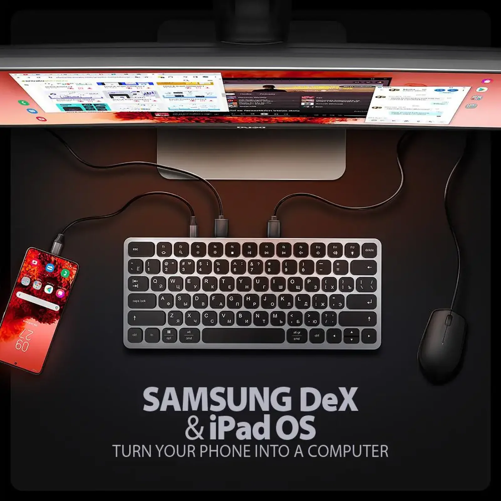 Клавиатура Axagon HMC-KB 9 in 1 Layout USB Silver/Black (HMC-KB-CRL) UA