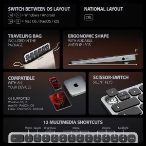 Клавиатура Axagon HMC-KB 9 in 1 Layout USB Silver/Black (HMC-KB-CRL) UA