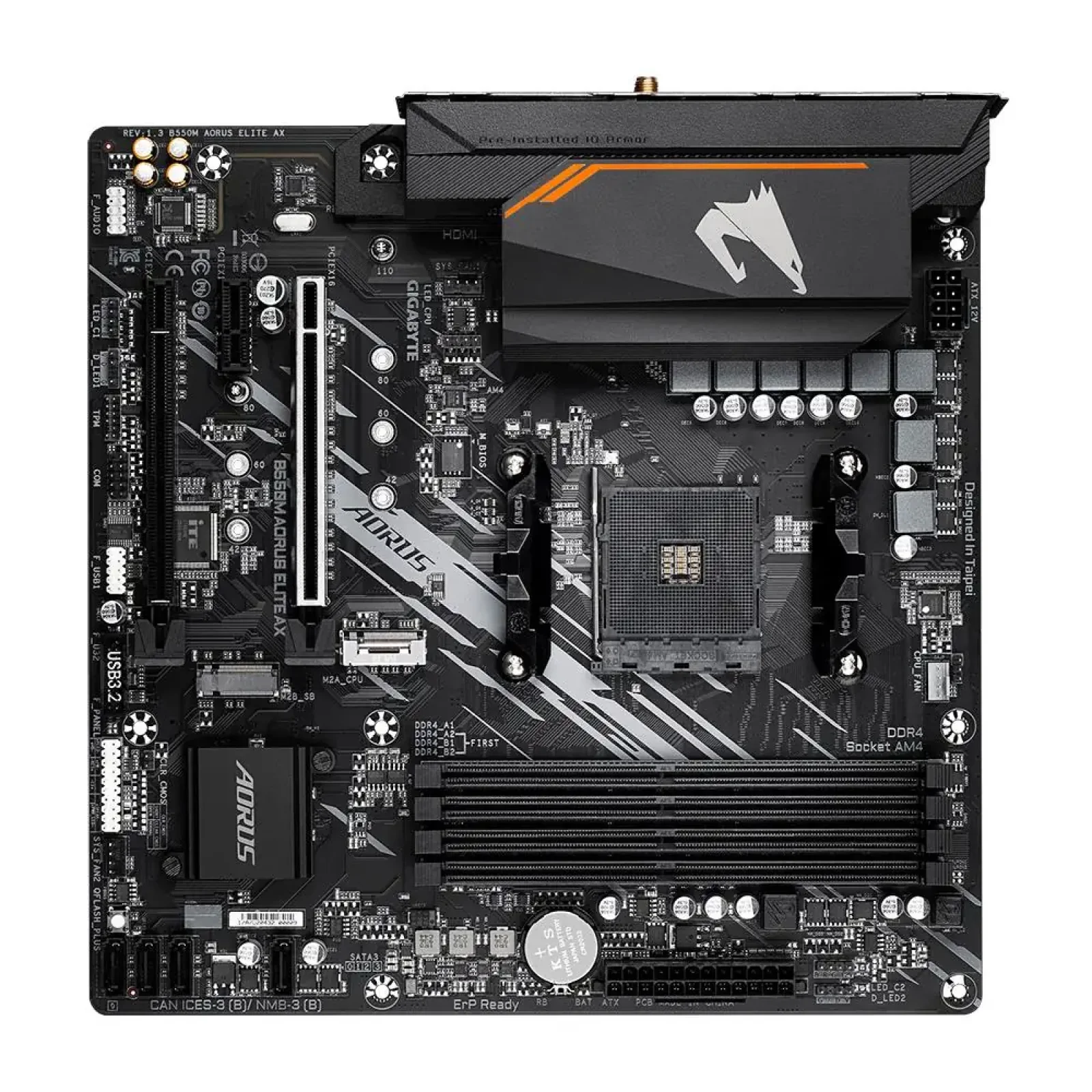 Материнська плата AMD B550 SAM5 MATX B550M AORUS ELITE AX GIGABYTE (B550M AORUS ELITE AX 1.3) UA