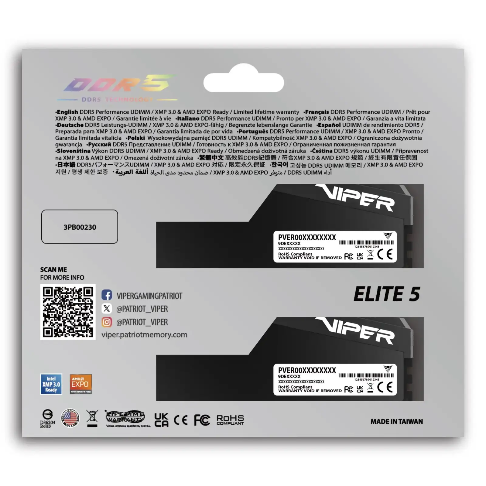 Набір з двох модулів пам'яті 32GB DDR5-6000 KIT2 VEU532G6036K PATRIOT UA