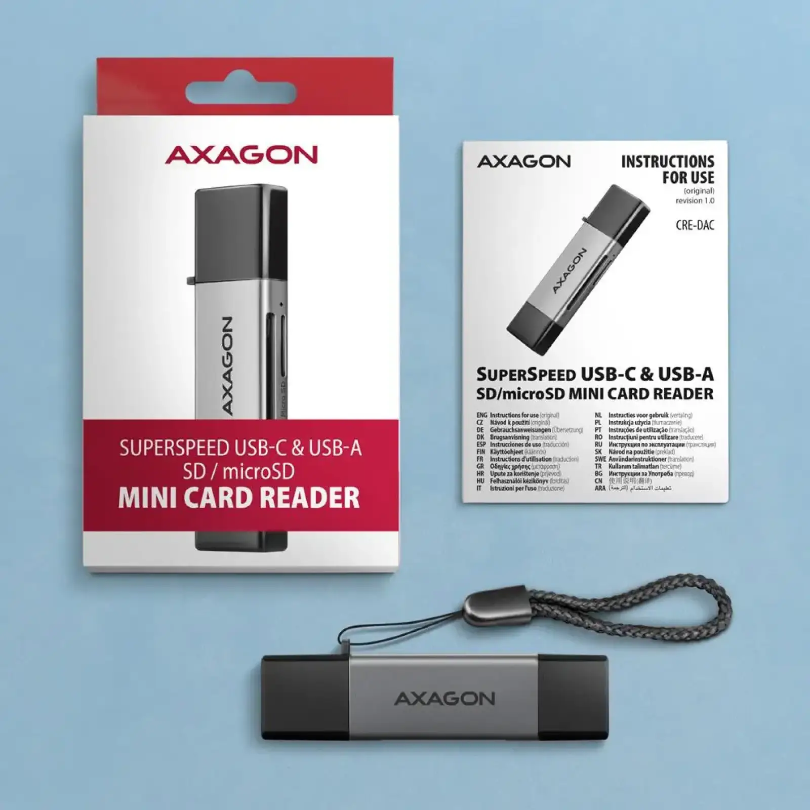 Кардрідер AXAGON CRE-DAC SuperSpeed USB-C + USB-A card reader UA