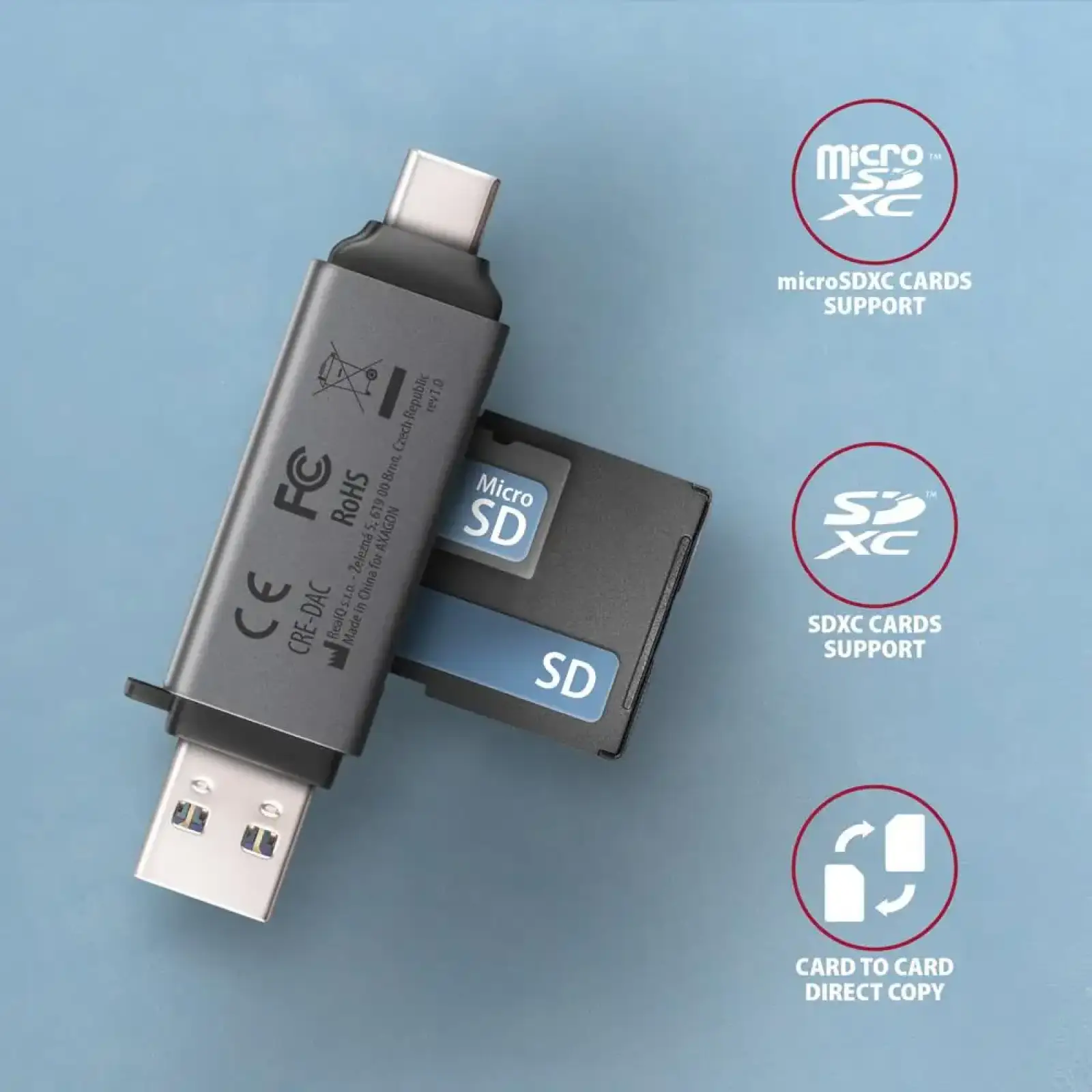 Кардрідер AXAGON CRE-DAC SuperSpeed USB-C + USB-A card reader UA