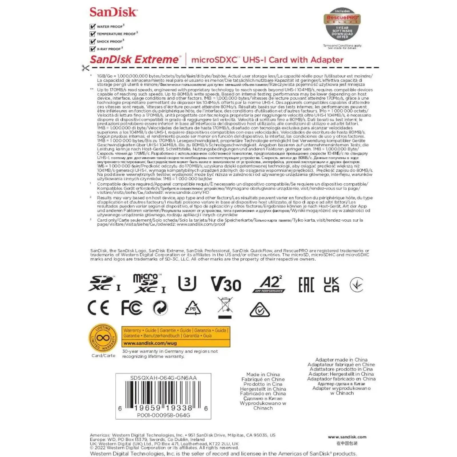 Карта пам’яті MICRO SDXC 64GB UHS-I W/A SDSQXAH-064G-GN6AA SANDISK UA