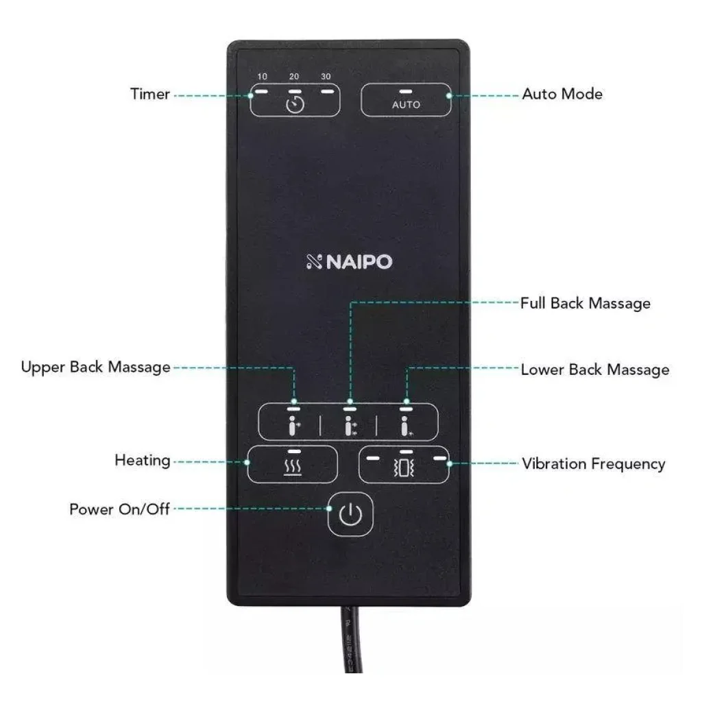 Масажна накидка на крісло NAIPO Neck & Back Massager з підігрівом, вібрацією та функцією масажу Шиатцу MGBK-2606H UA