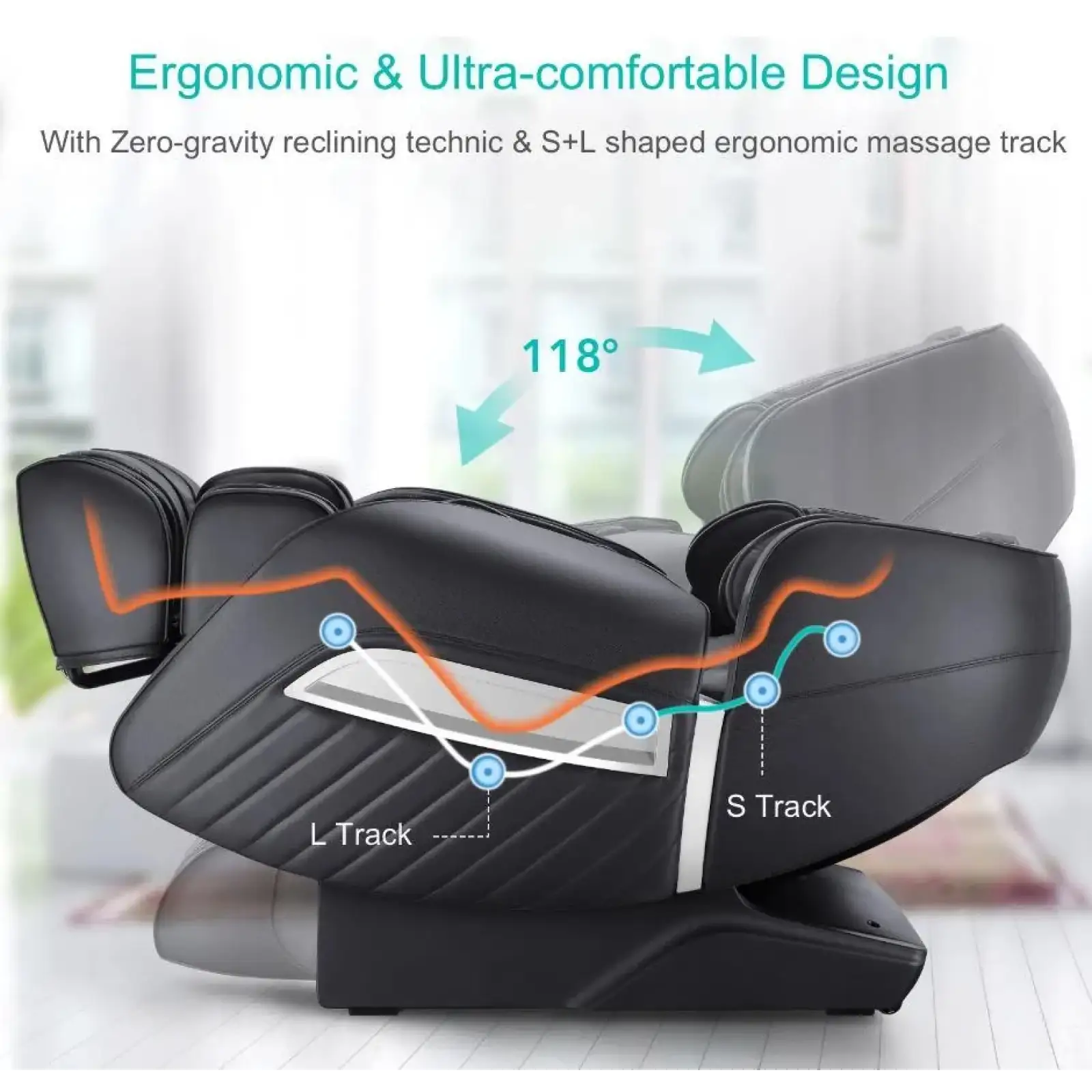 Масажне крісло Naipo MGC-A350 Full Body Music Massage Chair з масажем для ніг Black MGC-A350 UA