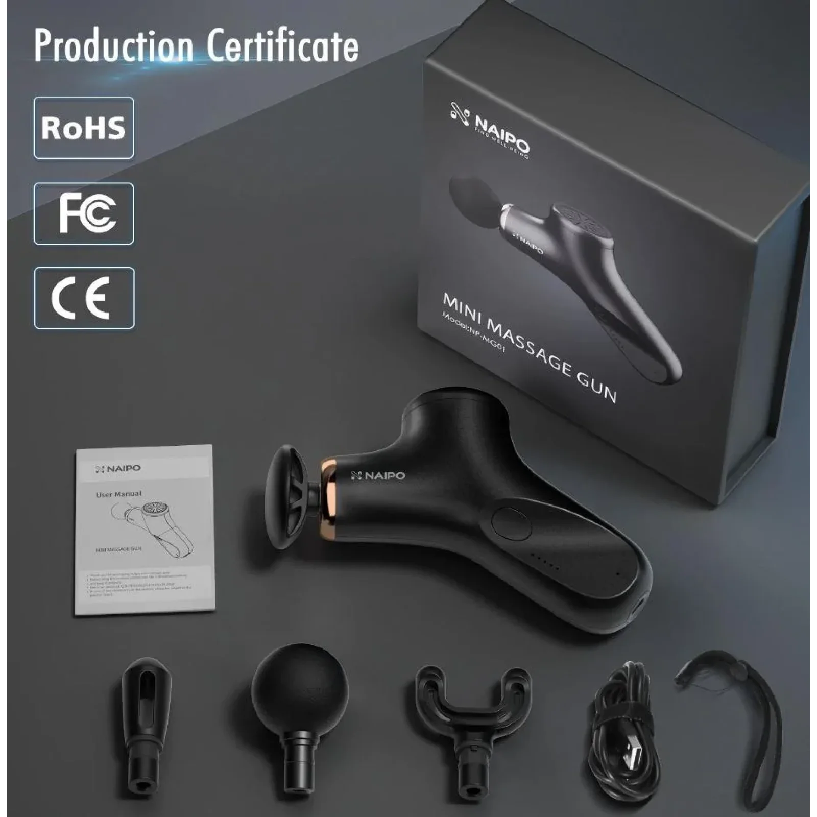Масажер перкусійний ручний NAIPO new MINI Massage Gun для тіла без підігріву NP-MG01 UA
