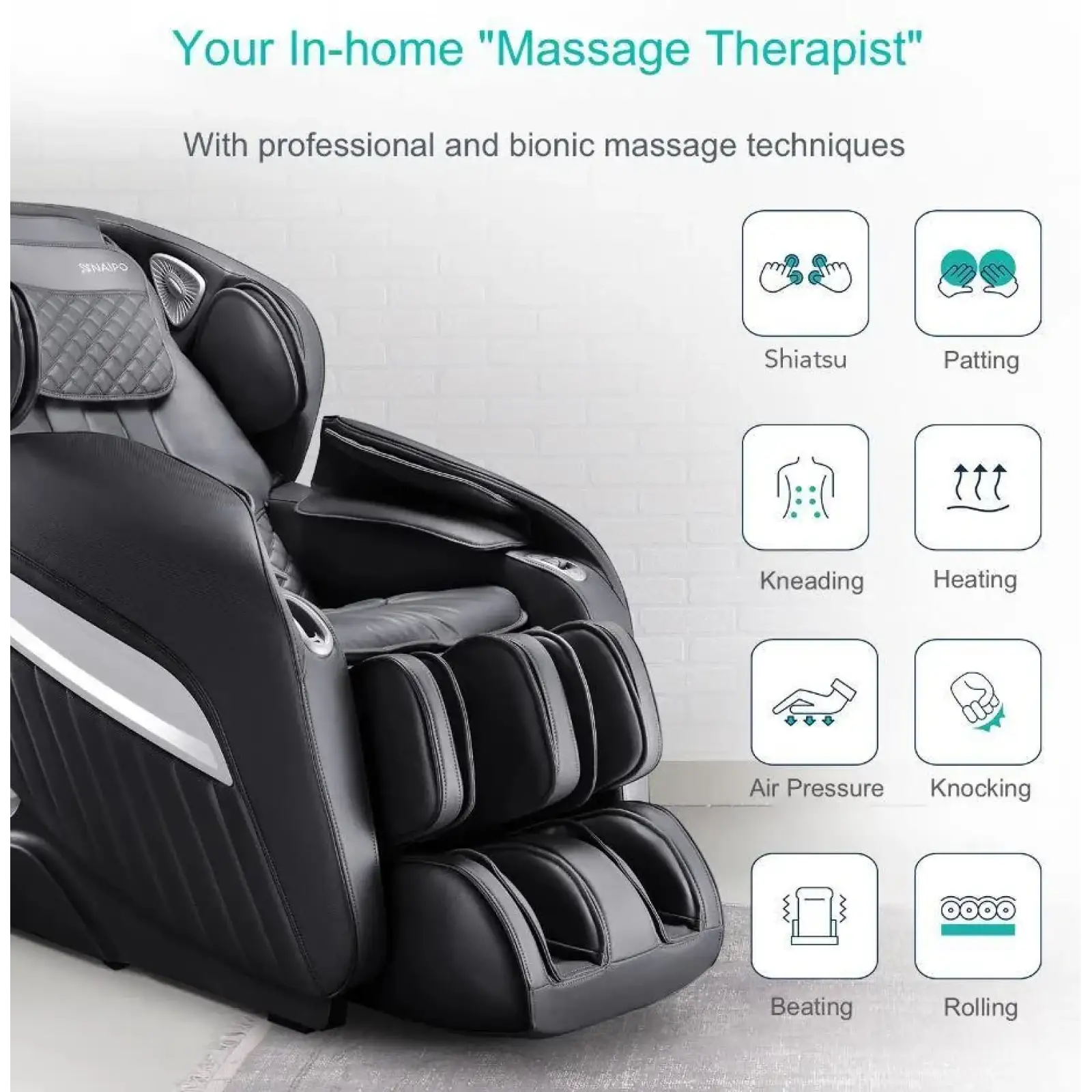 Масажне крісло Naipo MGC-A350 Full Body Music Massage Chair з масажем для ніг Black MGC-A350 UA