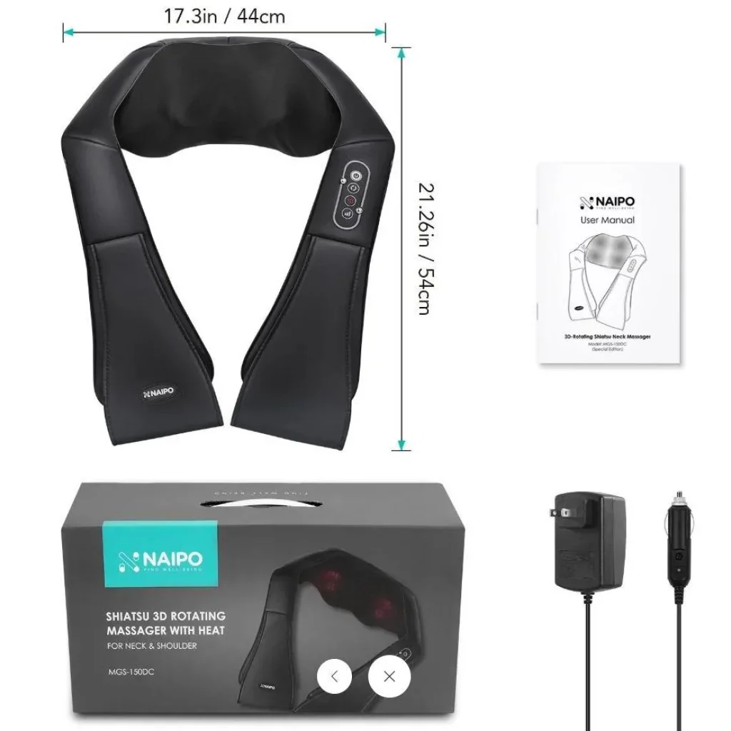 Масажер NAIPO Shoulder & Neck Massager with Shiatsu Kneading Massage and Heat з підігрівом для шиї з функціями масажу Шиатцу та 3D-обертанням MGS-150DC UA