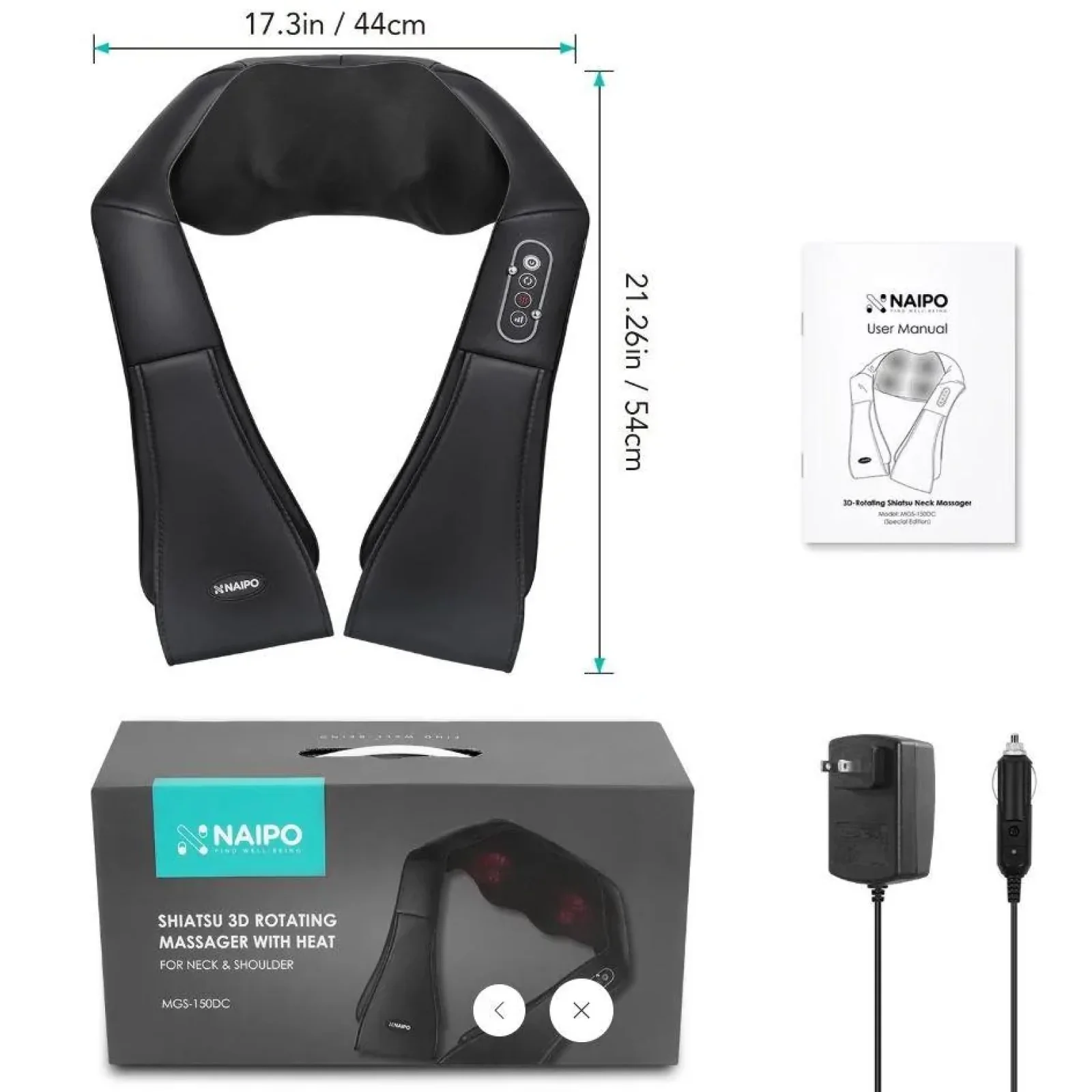 Масажер NAIPO Shoulder & Neck Massager with Shiatsu Kneading Massage and Heat з підігрівом для шиї з функціями масажу Шиатцу та 3D-обертанням MGS-150DC UA