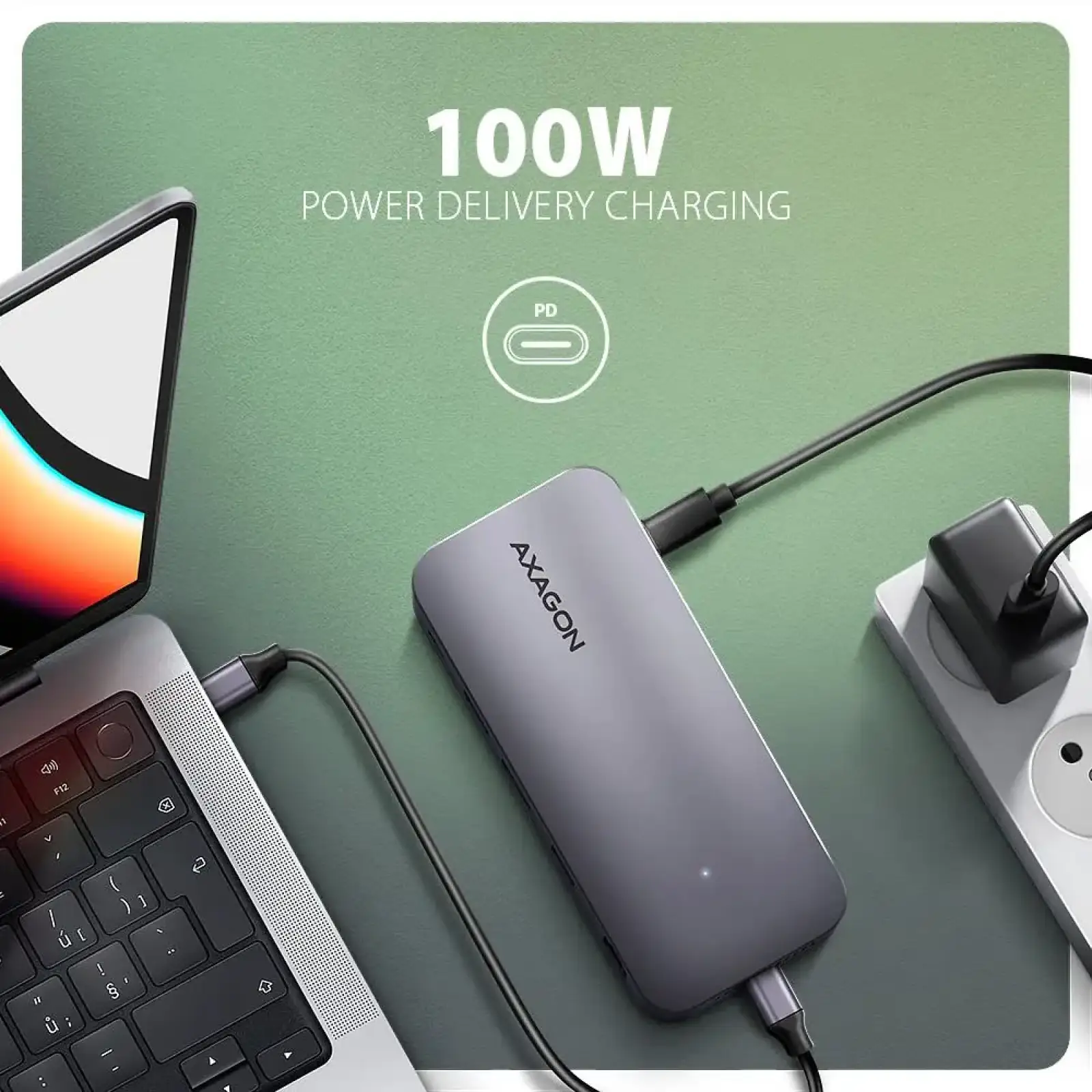 Хаб концентратор AXAGON HMC-12GM2 USB-C 10 Гбіт/с GEN2COMBO 12-в-1 PD 100W, Сірий UA