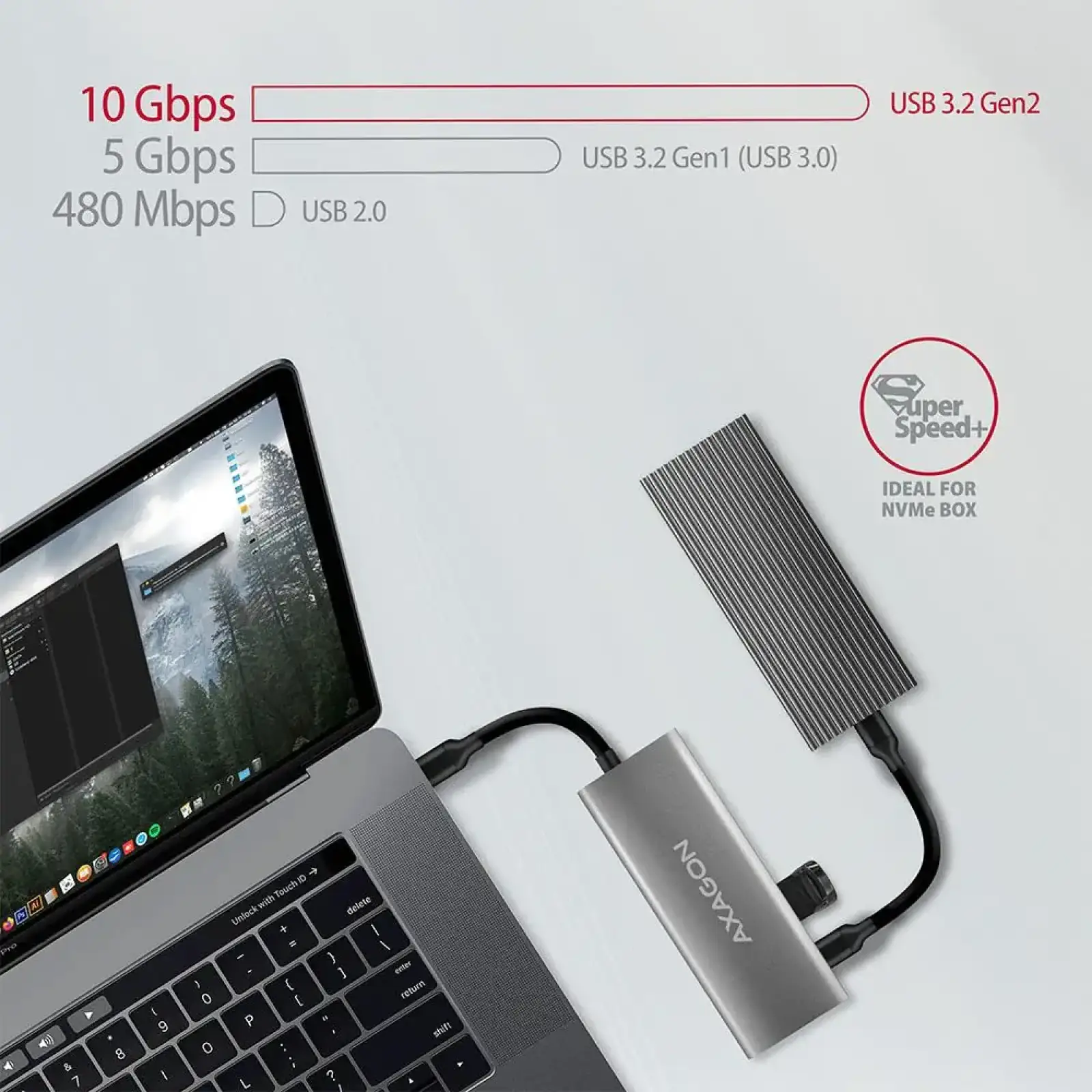 Хаб концентратор AXAGON HMC-5G2 USB-C 10Гбіт/с SPEEDSTER 5in1 hub (rev2.0), Сірий UA