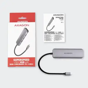 Хаб концентратор AXAGON HMC-5 SuperSpeed USB-C COMBO 5in1 hub, Сірий UA