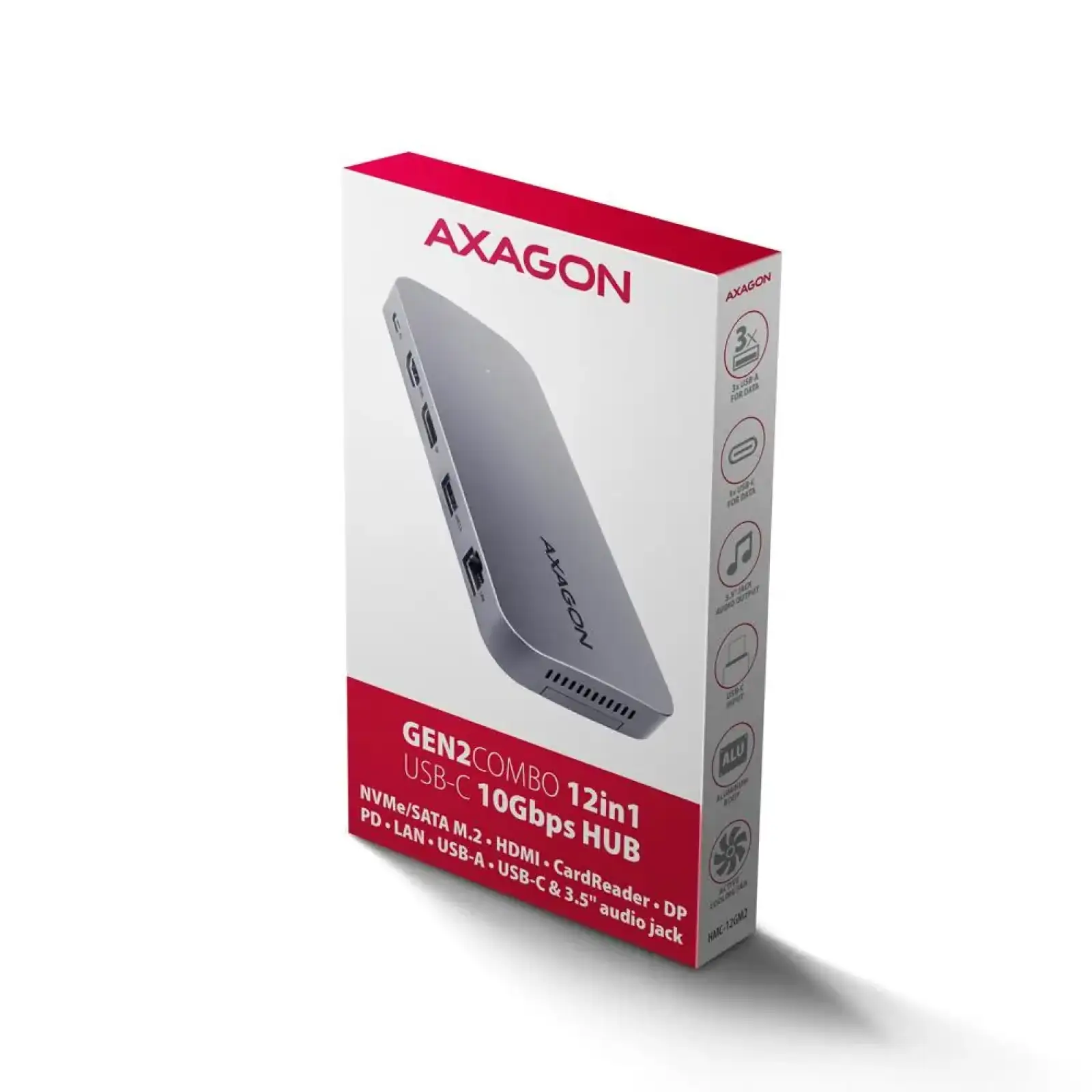 Хаб концентратор AXAGON HMC-12GM2 USB-C 10 Гбіт/с GEN2COMBO 12-в-1 PD 100W, Сірий UA