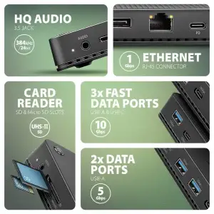 Хаб концентратор AXAGON HMC-U4 USB4 40Гбіт/с DUAL 4K DISPLAY 12in1, Чорний UA