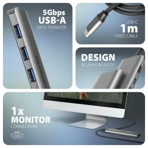Хаб концентратор AXAGON HMC-5HL USB-C 5Гбіт/с SuperSpeed 5in1 hub, Сірий UA