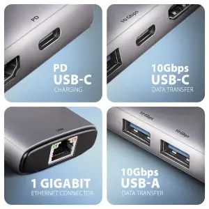 Хаб концентратор AXAGON HMC-6G2L USB-C 10Гбіт/с 6in1 hub, Сірий UA
