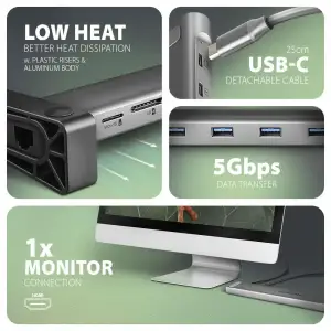 Хаб концентратор AXAGON HMC-10HLS USB-C 5Гбіт/с 9in1 hub, сірий UA