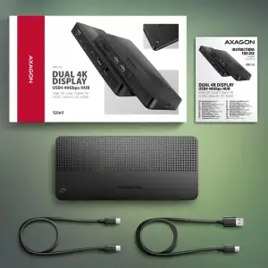 Хаб концентратор AXAGON HMC-U4 USB4 40Гбіт/с DUAL 4K DISPLAY 12in1, Чорний UA