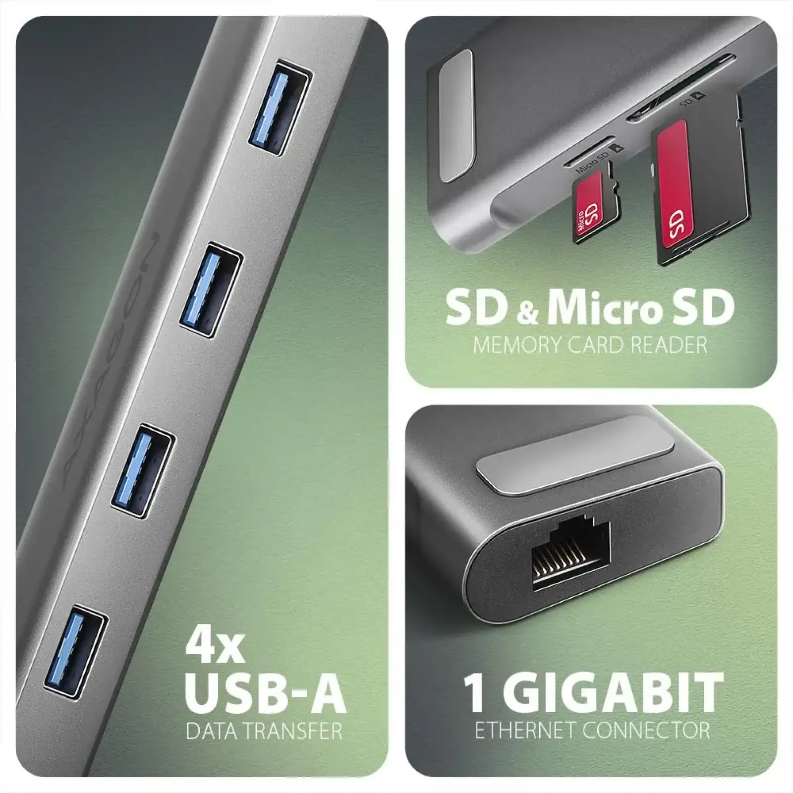 Хаб концентратор AXAGON HMC-10HLS USB-C 5Гбіт/с 9in1 hub, сірий UA