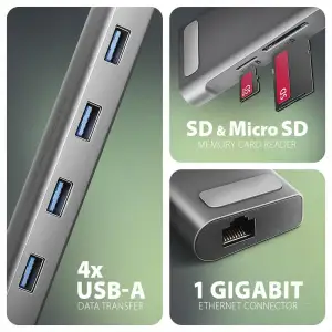 Хаб концентратор AXAGON HMC-10HLS USB-C 5Гбіт/с 9in1 hub, сірий UA