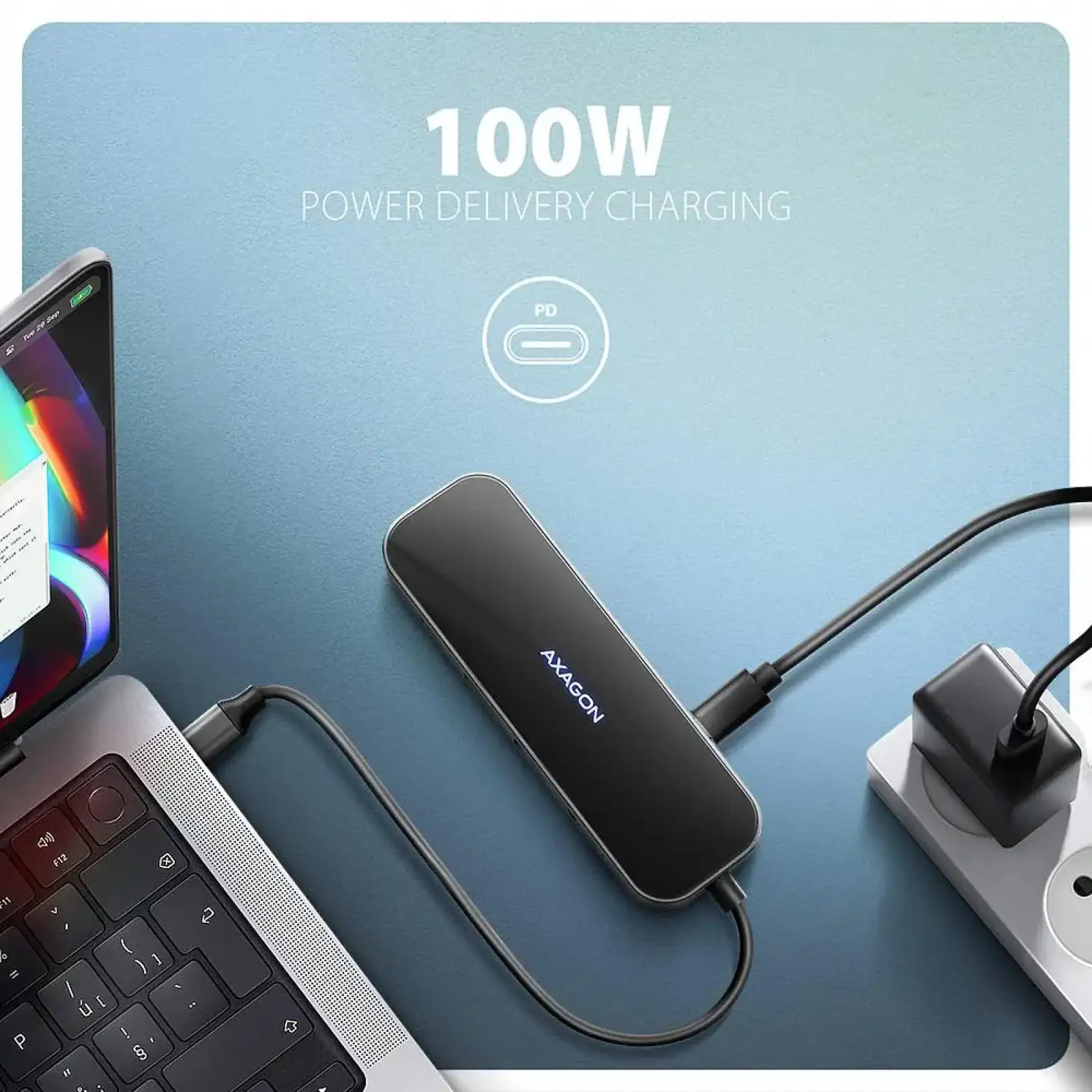 Хаб концентратор AXAGON HMC-6GLN USB-C 5Гбіт/с GLASS 6in1 hub, Чорний/Сірий UA