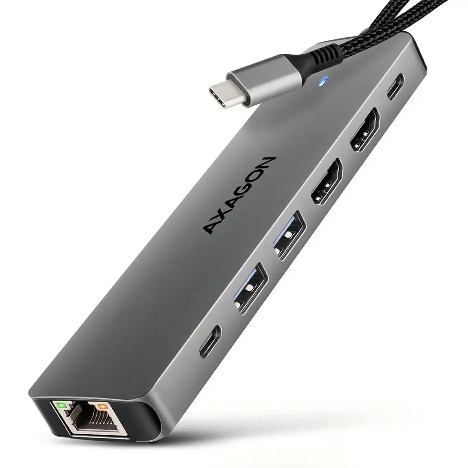 Хаб концентратор AXAGON HMC-8HLSA USB-C 5Гбіт/с 9in1 hub, Сірий (HMC-7HX2) UA