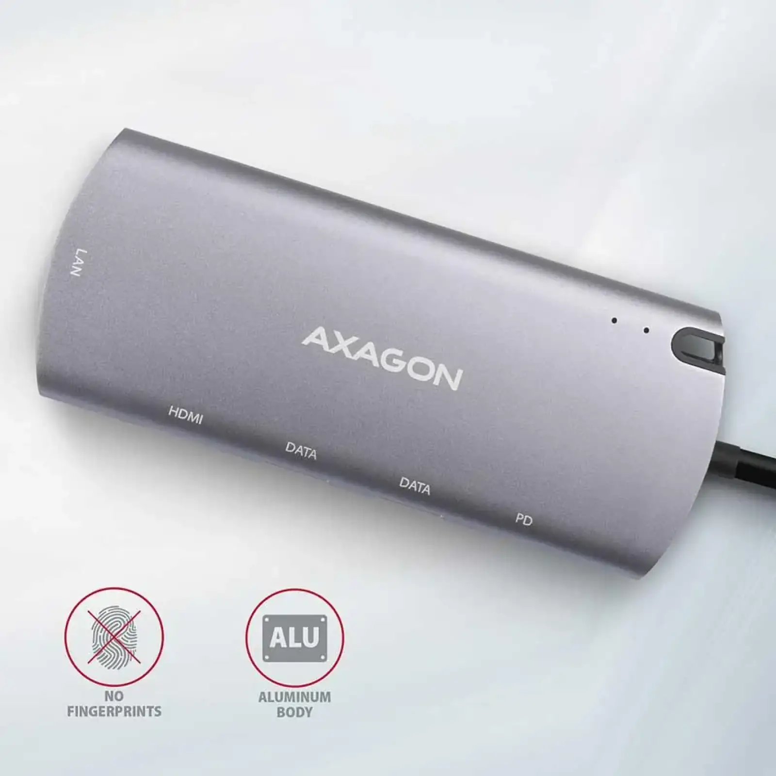 Хаб концентратор AXAGON HMC-7HX2 USB-C 5Гбіт/с DUAL 4K DISPLAY 7in1 hub, Сірий (HMC-6M2) UA