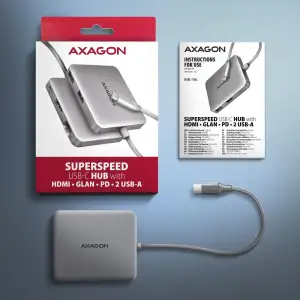 Хаб концентратор AXAGON HMC-5HL USB-C 5Гбіт/с SuperSpeed 5in1 hub, Сірий UA
