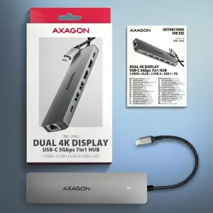 Хаб концентратор AXAGON HMC-8HLSA USB-C 5Гбіт/с 9in1 hub, Сірий (HMC-7HX2) UA