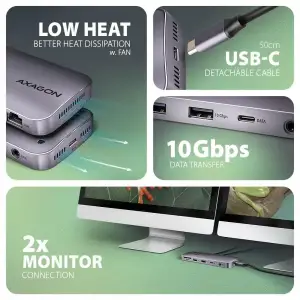 Хаб концентратор AXAGON HMC-12GM2 USB-C 10 Гбіт/с GEN2COMBO 12-в-1 PD 100W, Сірий UA