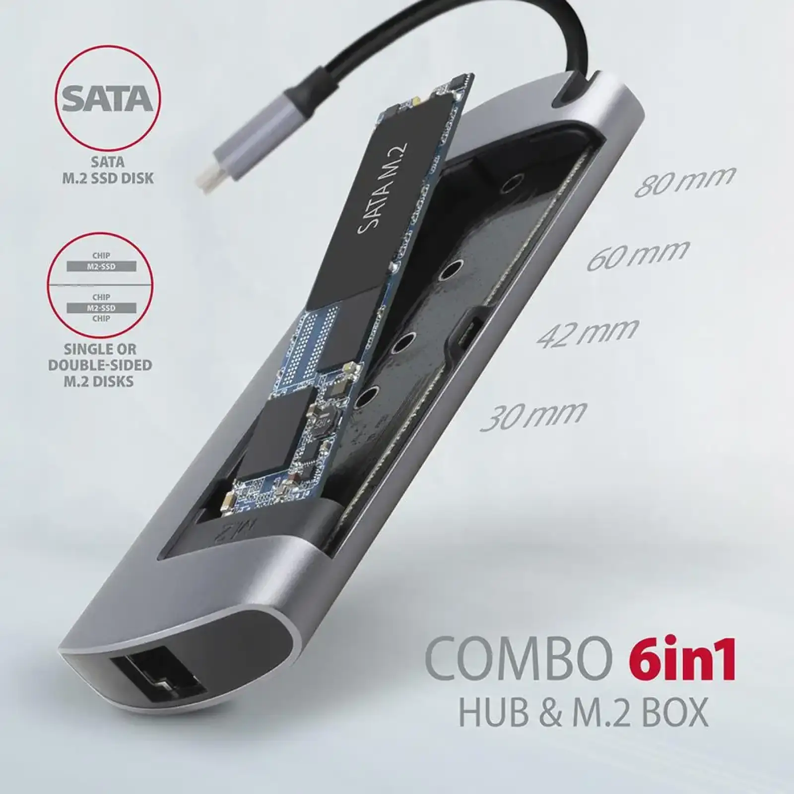 Хаб концентратор AXAGON HMC-7HX2 USB-C 5Гбіт/с DUAL 4K DISPLAY 7in1 hub, Сірий (HMC-6M2) UA
